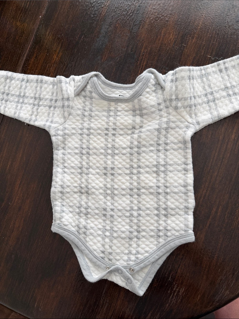 Long‑Sleeve Quilted Baby One‑Piece in Light Gray